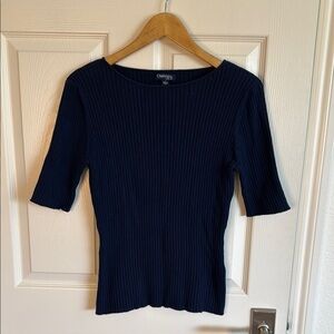 Chadwicks Navy Ribbed Knit Top